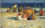 Edward Henry Potthast Canvas Paintings - Beach Umbrella